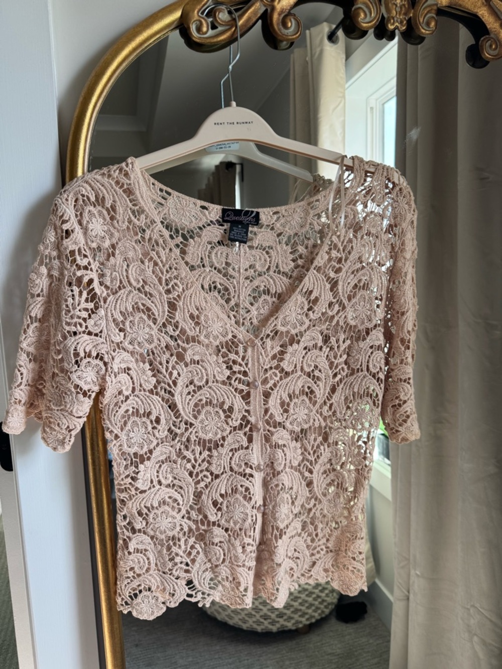 Delicate Crochet Lace V-Neck Top in Soft Blush